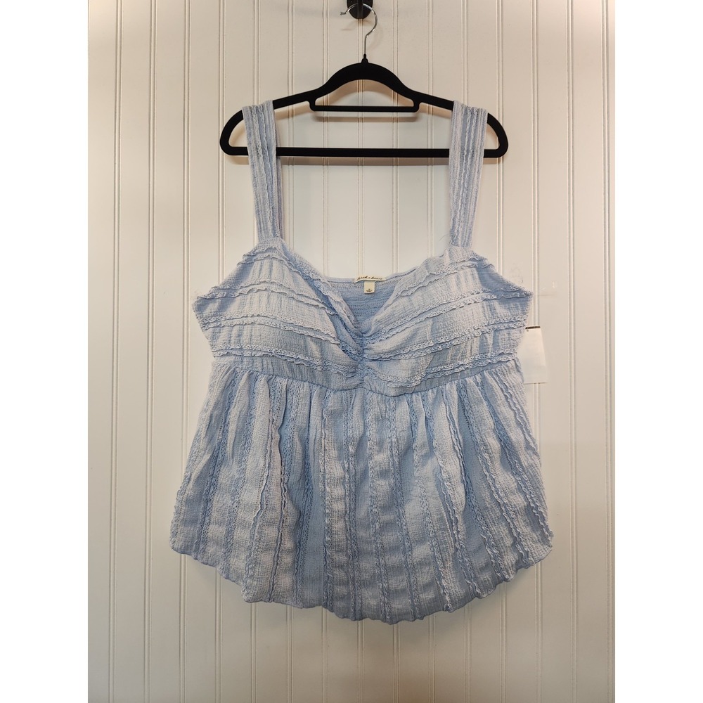 NEW Derek Heart Blue Lace Trim Babydoll Tank Top Size 2XL Whimsical Flowy‎ Boho